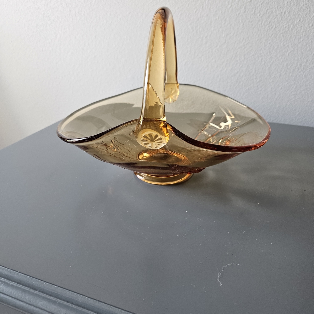 Amber Glass Basket with Handle